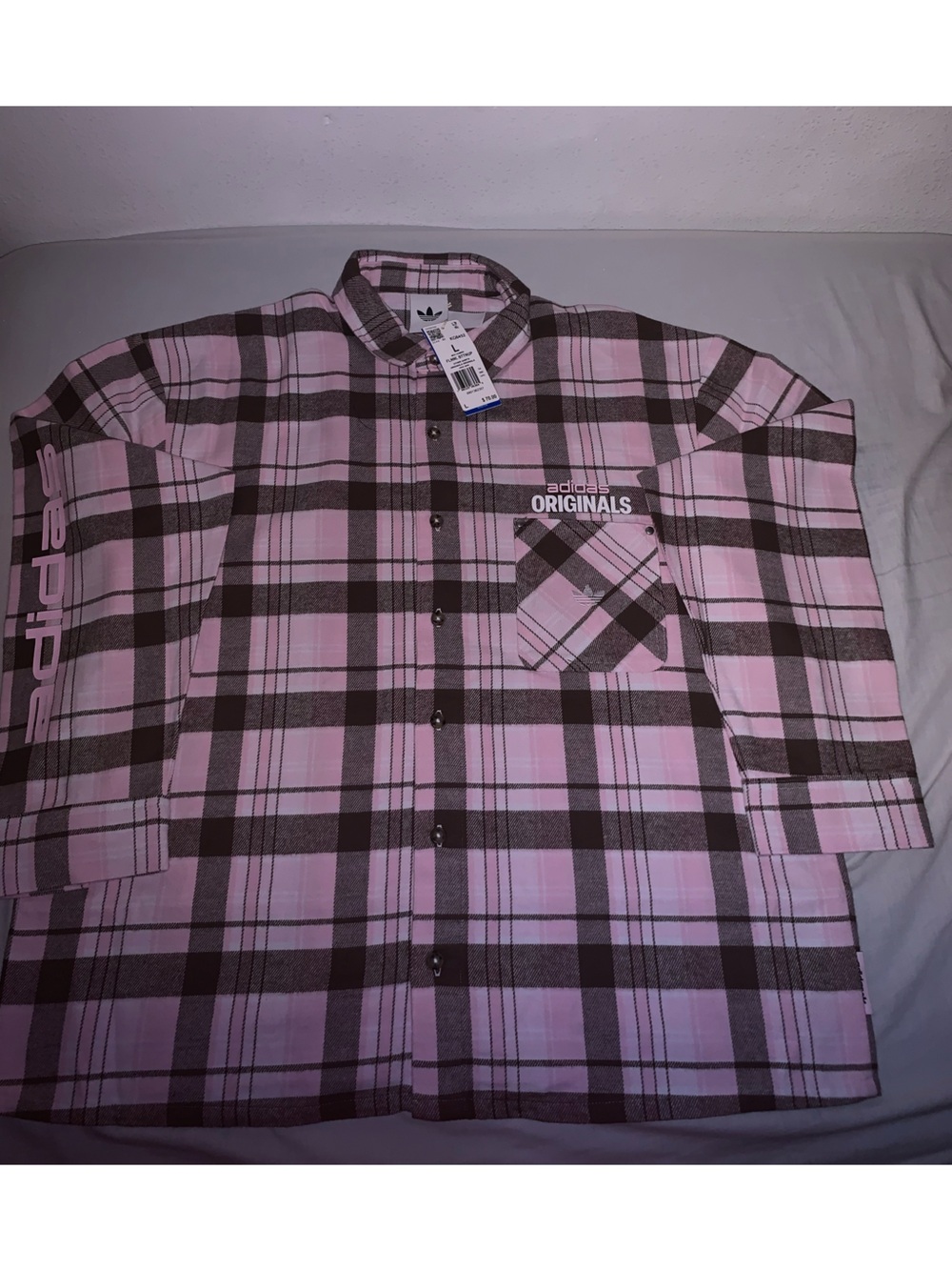 Adidas Originals Flannel Long Sleeve Work Shirt Pink Plaid Size: Large